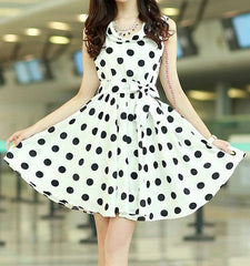 Chic Style Ruffled Polka Dot Print Sleeveless Chiffon Dress