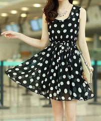 Chic Style Ruffled Polka Dot Print Sleeveless Chiffon Dress