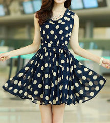 Chic Style Ruffled Polka Dot Print Sleeveless Chiffon Dress